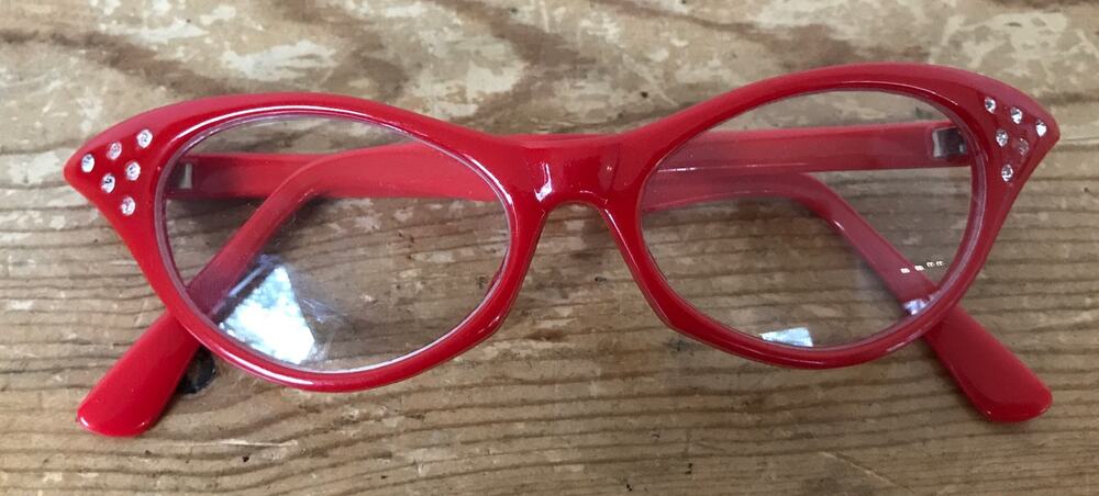 Vintage Style Retro Cat Eye Red Rhinestone Bedazzled Costume Faux Glasses S XS